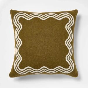 NWT 24"x24" Jacquard Knit Pillow with Scallop Pattern Dark Olive